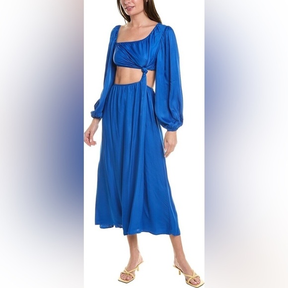 Farm Rio Blue Satin Cutout Midi Dress - Picture 2 of 7